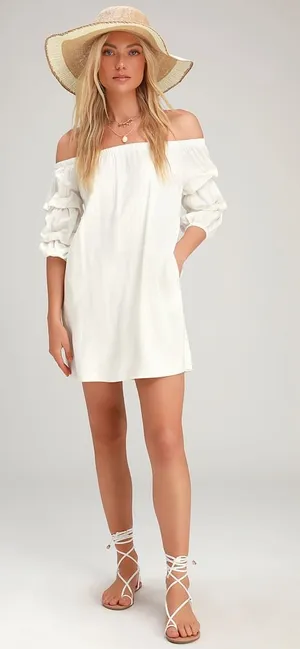 New Lulus By the Pier White Off-the-Shoulder Mini Dress MSRP $49 thumbnail 1