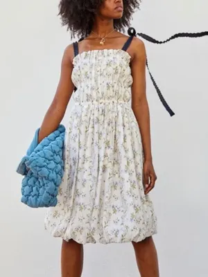Brock Collection x H&M CONSCIOUS Cream Floral Black Bow Detail Tie Dress XS thumbnail 1