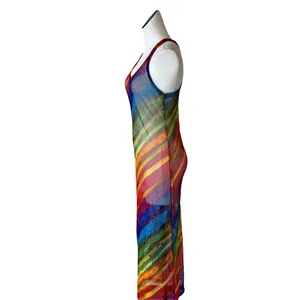 Nwot Mesh Sheer Rainbows Multicolored Swim Coverup Dress thumbnail 5