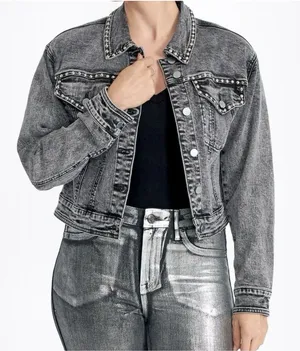 Rebecca Minkoff‎ Studded Denim Jean Jacket Black Gray 100% Cotton Size Small thumbnail 1