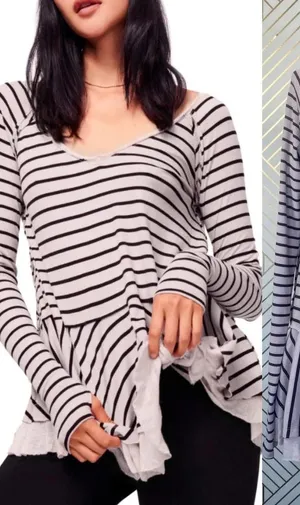 Free People We‎ the Free Tangerine Stripe Tee Sand thumbnail 1