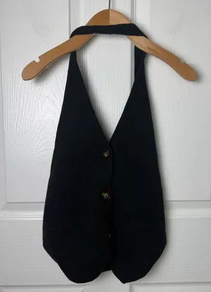 Reformation Romy Halter Sweater Vest in Black XL thumbnail 2