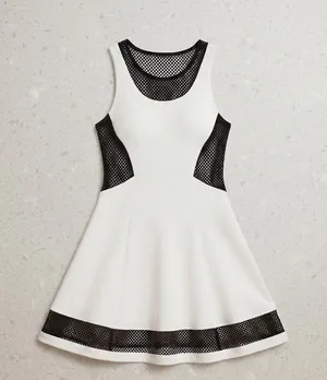 Bebe Women Dress XXS White Black Mesh Panel Fit Flare Skater 70JSA101-N060 thumbnail 1