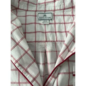 Petite Plume Women's Small Red Windowpane Cotton Pajama Top Button Front Sleep thumbnail 2
