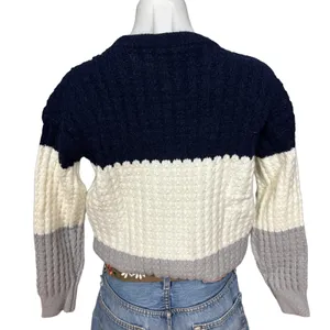 Navy Gray Colorblock Crew Sweater MEDIUM Oversized Soft Boyfriend White Soft thumbnail 4