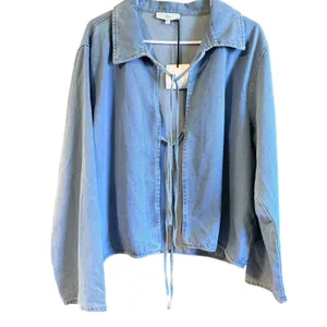 NEW Blue Denim Oversized Medium Tie Front Blazer Jacket Light Wash Fits Large thumbnail 2