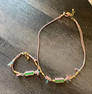 Colorful Woven 'Happy Dream' Necklace & 'Love' Bracelet Set thumbnail 1