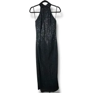 Vintage Roberta Midnight Black VTG Sequin Halter Open Back Sleeveless Maxi Gown thumbnail 2