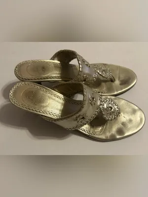 Jack Rogers Metallic Gold Leather Floral Medallion Mules thumbnail 2