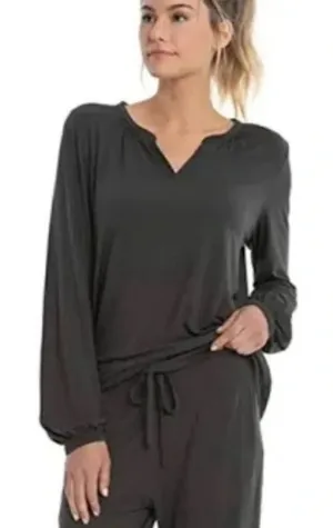 Barefoot Dreams Dark Grey Luxe Milk Jersey Long Sleeve V Neck Top thumbnail 1