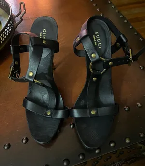 Gucci wood leather strappy sandals thumbnail 1
