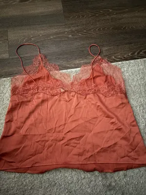 NWOT ASOS DESIGN satin pajama cami with lace in rust. Size US 10 thumbnail 7