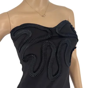 Kardashian‎ Kollection Black Strapless Bodycon Dress Ribbon Applique Small thumbnail 1