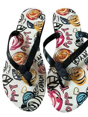 Coach Poppy Floral Print Flip Flops sandals flats in Multi/Pink thumbnail 1