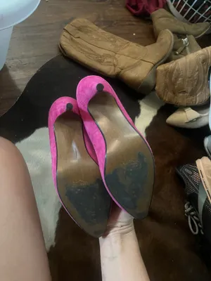 Pink suede heels with rose detail thumbnail 5