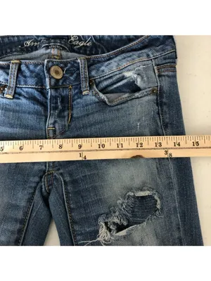 American Eagle Jeans Skinny Medium Wash Distressed Ripped Stretch 00 Short thumbnail 6