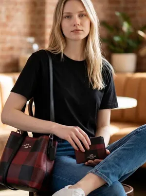 NWT Coach Mini Town Bucket Bag Black/1941 Red Buffalo Plaid Crossbody thumbnail 1