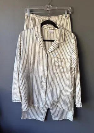 Enchanting Women's Medium Striped Pajama Set Black thumbnail 1