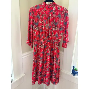 ba&sh Red Floral Lurex Midi Dress‎ V-Neck Front Slit Small thumbnail 3