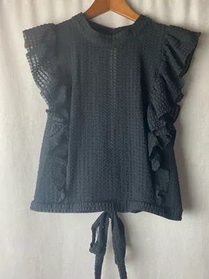 Maeve Anthropologie Black Ruffle Textured Goth Whimsygoth Witchy Blouse XS-S thumbnail 3