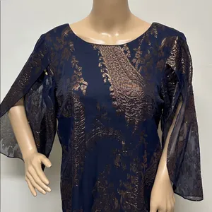 Leslie Fay Navy & Metallic Rose Gold Short Dress with split sleeves size 10 thumbnail 2