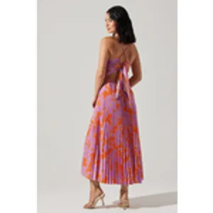 NWT Astr the Label Blythe Plisse Midi Dress Coral Multi Women Size Small thumbnail 2