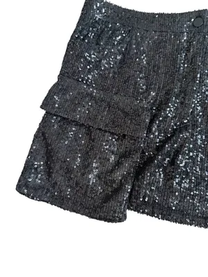 STEVE MADDEN Black Sequin Cargo Pocket Skirt Size Large thumbnail 5