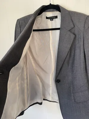 Anne Klein grey wool blend blazer suit jacket stretch lined Women’s size 8P thumbnail 4