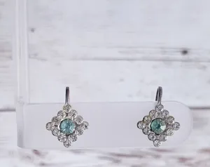 Vintage Screw Back Earrings Blue & Clear Gem - Tarnished thumbnail 1