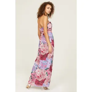 HUTCH Purple Pink Floral Drape Front Strapless Julietta Maxi Gown size 4 thumbnail 11