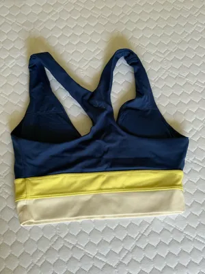 JoyLab Striped Navy and Yellow Workout Bra thumbnail 4