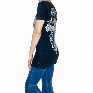 Vintage Y2K Affliction Live Fast Black Gem Rhinestone Cross Printed Tee thumbnail 5