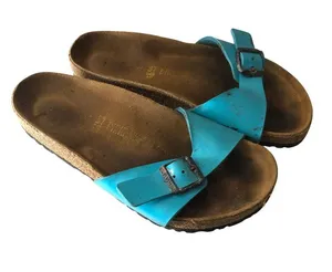 Birkenstock Madrid Slide Sandals Glossy Patent Birko-Flor Turquoise Blue 37 US 6 thumbnail 1