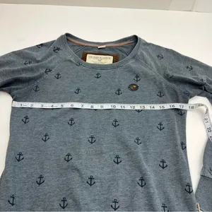 Naketano The Poet’s Choice Womens Crewneck Sweatshirt Medium Blue‎ Anchor *FLAW thumbnail 6