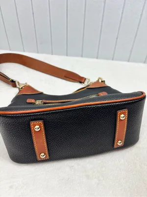 Dooney & Bourke Black with Brown Trim Pebble Leather Shoulder Bag thumbnail 5