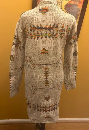 Gray Rainbow Aztec Maxi Open Sweater Size L Size L thumbnail 2