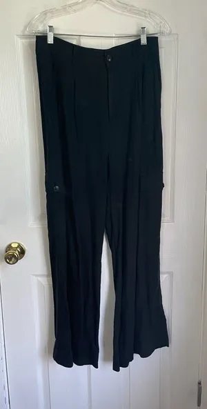 Madewell Pleated Wide Leg Pants Womens 6 Navy blue Linen Blend Artsy Boho thumbnail 1
