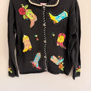 Vintage Black Arriviste Cowboy Boot Button Up Sweater thumbnail 3