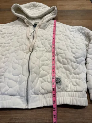 BDG Cream Quilted Hooded Zip-Up Sweatshirt thumbnail 10