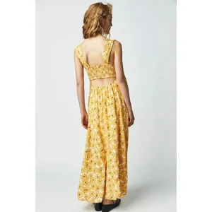 FREE PEOPLE Rosalee Midi Dress Yellow Combo Floral Cutout Back Boho X-Small thumbnail 8