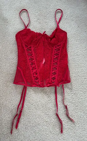 Victoria's Secret Red Lace Bustier with Garter Straps thumbnail 1