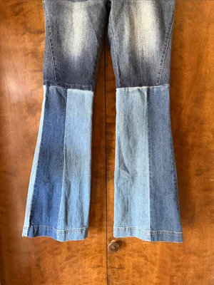 VENUS Patchwork Two Tone Flare Jeans High Rise Wide Leg Denim. Size 6 thumbnail 4