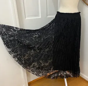 C'est Toi Black Lace Pleated Midi Skirt L Floral Dark Romantic Witchy Whimsigoth thumbnail 1