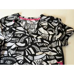 Koi Lite Scrub Top Womens M Black White Geometric V Neck Stretch 316PR thumbnail 11