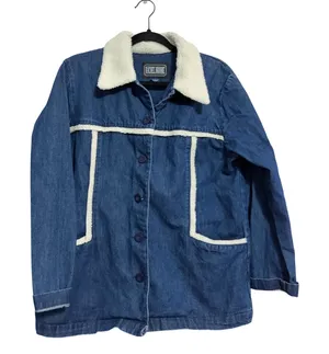 Rachel‎ Brooke Denim Jacket Sherpa Trim Blue Chore Coat Large Vintage Aesthetic thumbnail 1