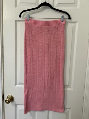 ZARA Pink Cable Knit Midi Skirt Size M High Rise Ribbed Waist Coquette Feminine thumbnail 3