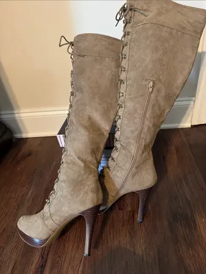 Over-the-Knee Lace-Up Women's Boots in Taupe thumbnail 3