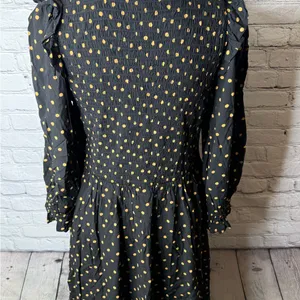 Madewell lucie smocked v neck mini dress Black Dress with Gold Dots size medium thumbnail 14