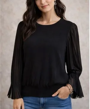 Lauren Ralph Lauren black elegant georgette sleeve sweater top small thumbnail 1