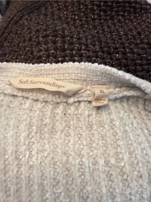 Soft Surroundings Cream Cable Knit V-Neck Sweater Sz XL thumbnail 3